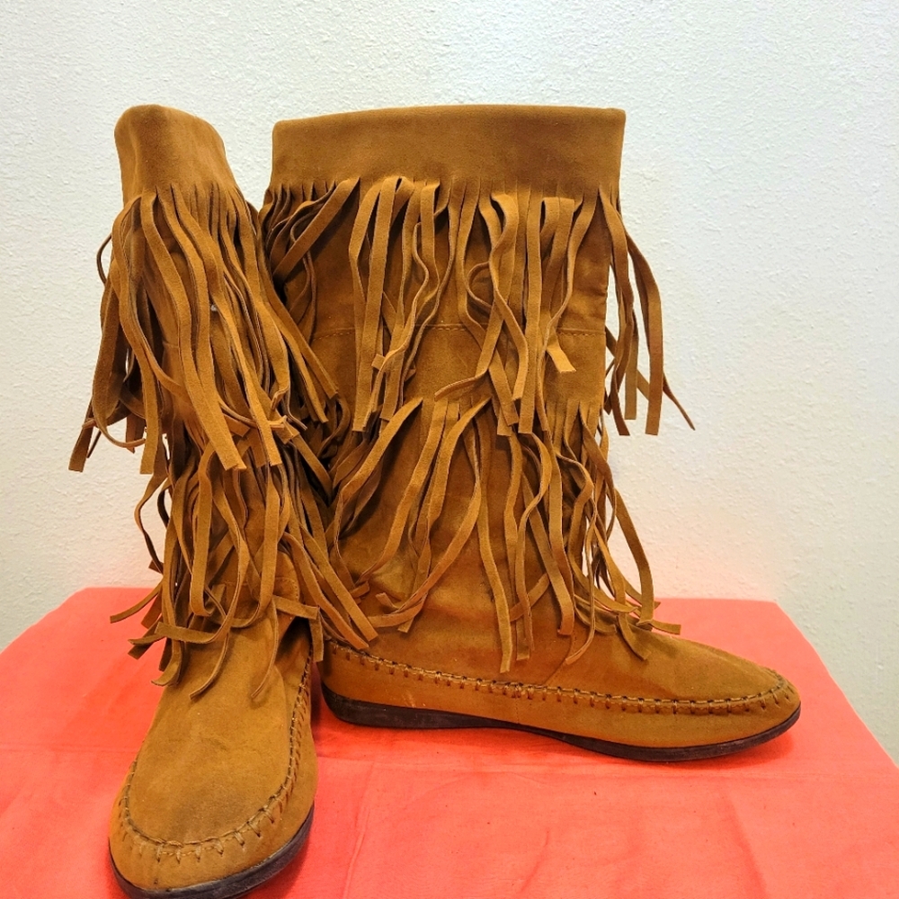 Rampage Tan Moccasin Fringe Shoes